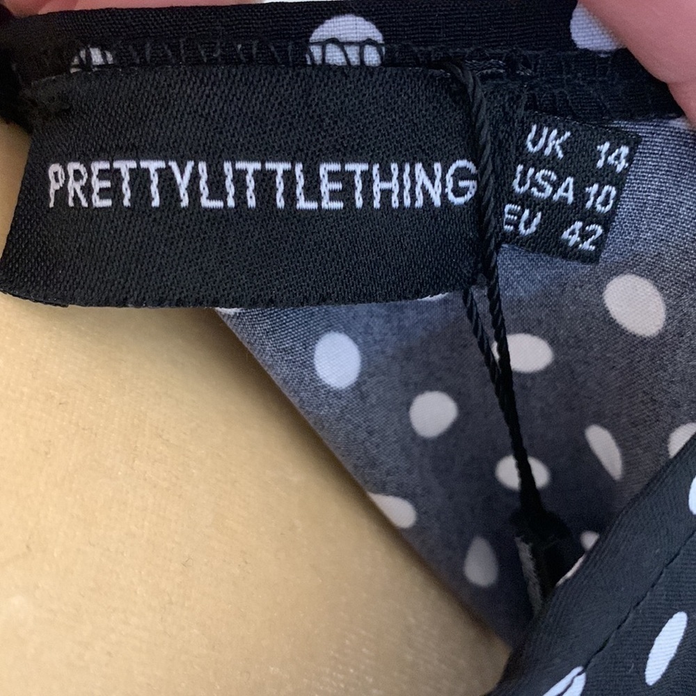 PrettyLittleThing Black White Polka Dot Dress Waist Cut Out Size 10 - Picture 11 of 16